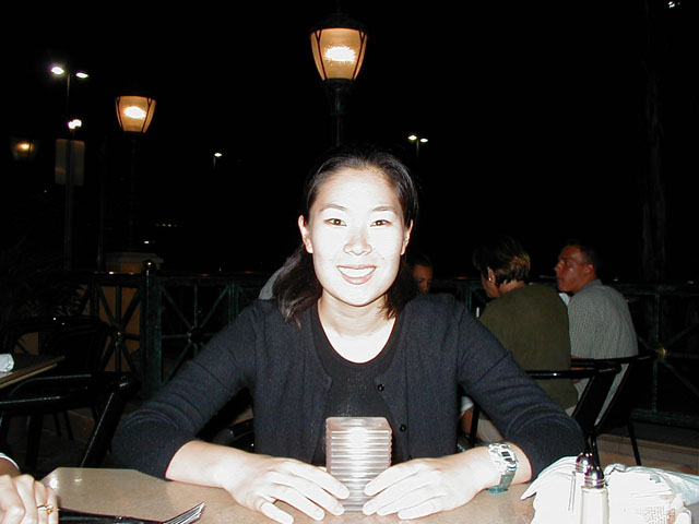 My sister Cindy at the Cheesecake Factory